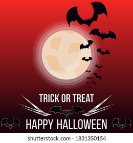 Halloween sale or party event with bats and full moon