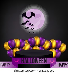 Halloween sale or party event with bats and full moon