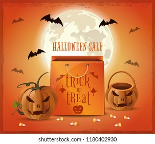 Halloween sale poster design. Halloween shopping. Trick or treat. Vector illustration