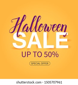 Halloween Sale Poster With Hand Drawn Lettering. Up To 50%. Special Offer