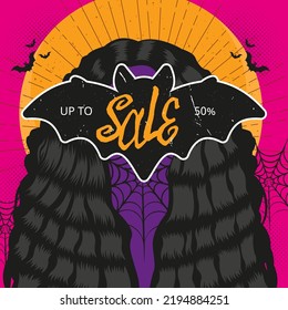 Halloween sale poster with long hair purple evil