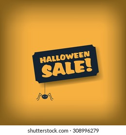 Halloween sale poster template. Advertising banner with spider and text. Eps10 vector illustration.