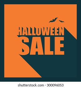 Halloween sale poster template. Special holiday discounts flyer. Creative typography banner with long shadow text. Eps10 vector illustration.