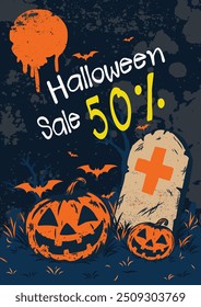 Halloween sale poster.Halloween drawing illustration .