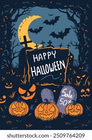 Halloween sale poster.Halloween drawing illustration .