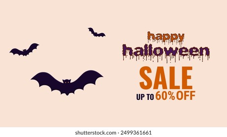 Halloween sale promo banner template offer design. Bats. Festive creepy design poster website. Vector illustration.