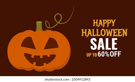 Halloween sale promo banner template offer design. Creepy pumpkin. Festive creepy design poster website. Vector illustration.