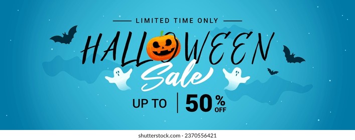 Halloween Sale promotion banner vector design. Halloween night sky 