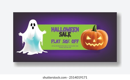 Halloween sale promotion editable horizontal banner template, Halloween discount web banner and Halloween social media banner, cover, header design for sale promotion Halloween spooky background