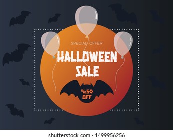 Halloween Sale Promotion Poster with balloon and bat