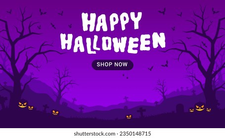 Halloween Sale Promotion Poster or banner with Halloween Night pumpkin.Website spooky or banner template.Vector illustration EPS10