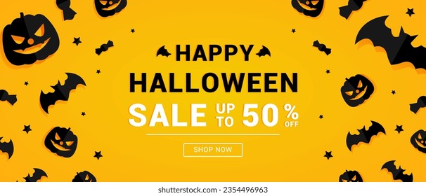 Halloween Sale Promotion Poster or banner with pumpkin bat candy.Website spooky or banner template.Vector illustration EPS10