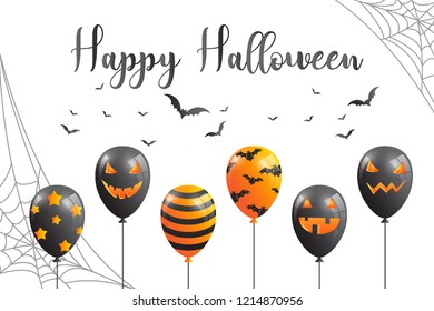 	
Halloween Sale Promotion Poster with  Halloween Ghost Balloons on Orange background.Scary air balloons. Spooky or banner template.Vector illustration Design