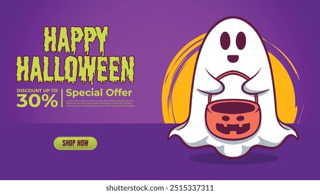 Halloween Sale Promotion Poster template with Halloween Ghost