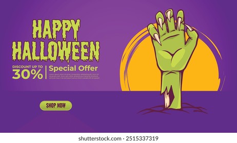 Halloween Sale Promotion Poster template with Halloween zombies hand