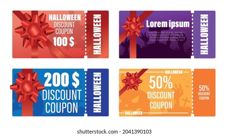 Halloween Sale Promotion Web Banner. Halloween Gift And Discount Coupon. Festive Advertising Coupon. Vector Illustration.