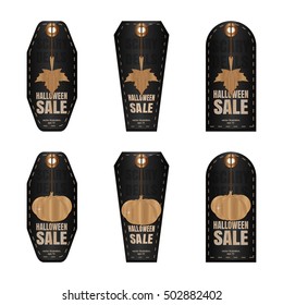 Halloween SALE. Set of Halloween sale black tag price for your business or promotion. Scary Deals. Vector illustration