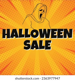 Halloween sale skull on orange background