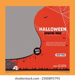 Halloween sale social media banner template. Halloween sale social media poster.