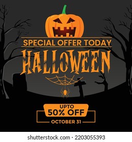 Halloween Sale Social Media Post Trick or Treat Spooky Discount Square Banner Template ad Vector illustration Scary Spooky Creepy Pumpkin Mega Sale Scary Zombie Pumpkins Big Discount Social Media Post