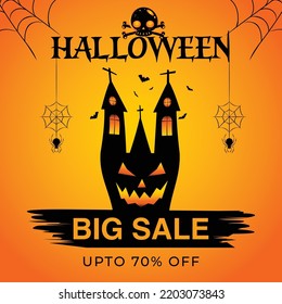 Halloween Sale Social Media Post Trick or Treat Spooky Discount Square Banner Template ad Vector illustration Scary Spooky Creepy Pumpkin Mega Sale Scary Zombie Pumpkins Big Monster Discount Post