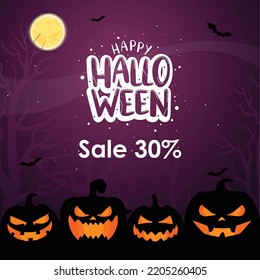 Halloween Sale Social Media Post Trick or Treat Spooky Discount Square Banner Template ad Vector illustration Scary Spooky Creepy Pumpkin Mega Sale Scary Zombie Pumpkins Big Monster Discount Post