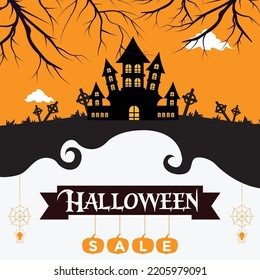 Halloween Sale Social Media Post Trick Or Treat Spooky Discount Square Banner Template Ad Vector Illustration Scary Spooky Creepy Pumpkin Mega Sale Scary Zombie Pumpkins Big Monster Discount Post