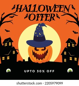 Halloween Sale Social Media Post Trick Or Treat Spooky Discount Square Banner Template Ad Vector Illustration Scary Spooky Creepy Pumpkin Mega Sale Scary Zombie Pumpkins Big Monster Discount Post