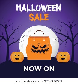 Halloween Sale Social Media Post Trick Or Treat Spooky Discount Square Banner Template Ad Vector Illustration Scary Spooky Creepy Pumpkin Mega Sale Scary Zombie Pumpkins Big Monster Discount Post