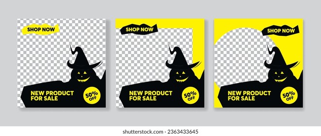 Halloween sale social media post template. Set of vector illustrations for social media.