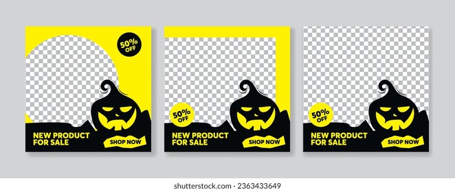 Halloween sale social media post template. Set of vector illustrations for social media.