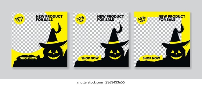 Halloween sale social media post template. Set of vector illustrations for social media.