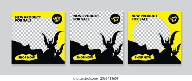 Halloween sale social media post template. Set of vector illustrations for social media.