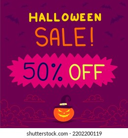 halloween sale. social media. promotion. banner. pumpkin. spooky. typography