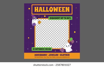 Halloween Sale Socials Media. Halloween sale web banners, paper cut style. Colorful vertical posters with cute ghosts, pumpkin, clouds, spiders and bats. Vector design template for promo, web.