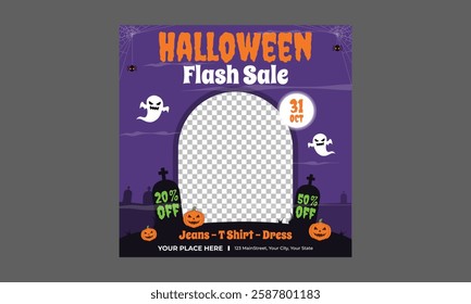 Halloween Sale Socials Media. Halloween sale web banners, paper cut style. Colorful vertical posters with cute ghosts, pumpkin, clouds, spiders and bats. Vector design template for promo, web.