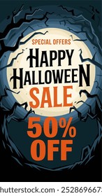 Oferta especial de venta de Halloween con 50% de descuento.