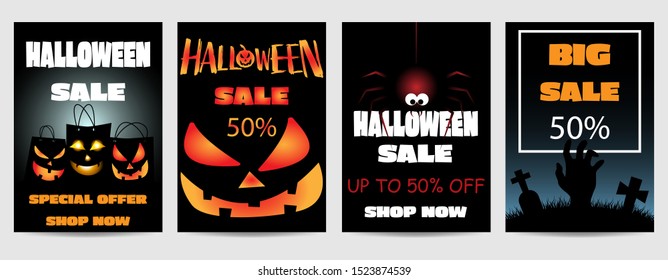 Halloween Sale special offer banner for holiday shopping, Promotion template design. Vector illustration.