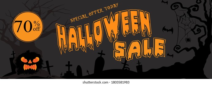 Halloween Sale special offer banner template with hand drawn lettering for holiday shopping.