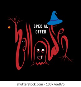 Halloween Sale special offer banner template with hand drawn lettering for holiday shopping. Limited time only. Vector illustration. 