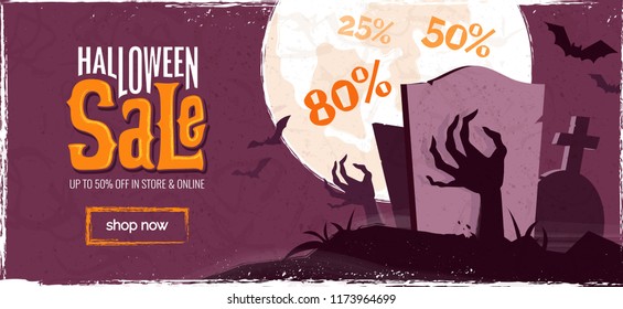 Halloween sale spooky background. Vector illustration