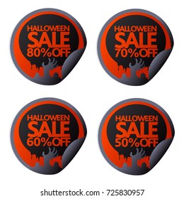 Halloween sale sticker with hand set 50,60,70,80