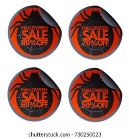 Halloween sale sticker with spider set 50,60,70,80