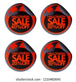 Halloween sale stickers with bat  10,20,30,40.Vector illustration