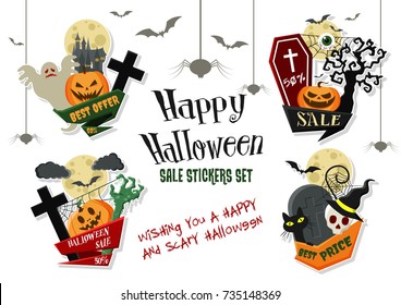 Halloween Sale Stickers Vector Set