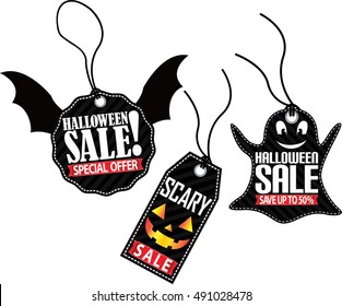 Halloween sale tag set, vector illustration