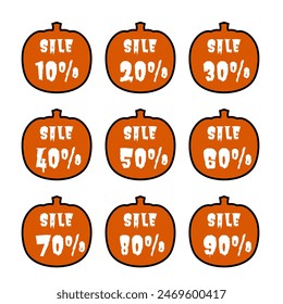 Halloween sale tag sticker. jack o lantern. pumpkin discount tag set. sale tag set. 31 october bussiness halloween event