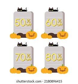 Halloween Sale tag. Halloween Sale Vector Badges and Labels in Retro Style on Light Background. Headstone. tomb.