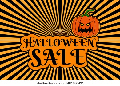 Halloween Sale template poster. Vertical background with jack o lantern. Vector design illustration