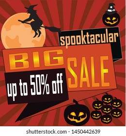 Halloween sale text can be edited. Vector illustration